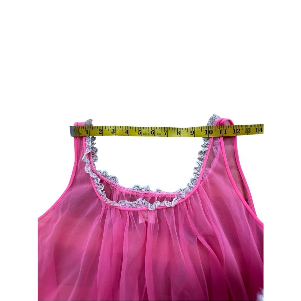 DEENA Sheer Hot Pink Negligee, Nightgown One Size - Picture 11 of 15